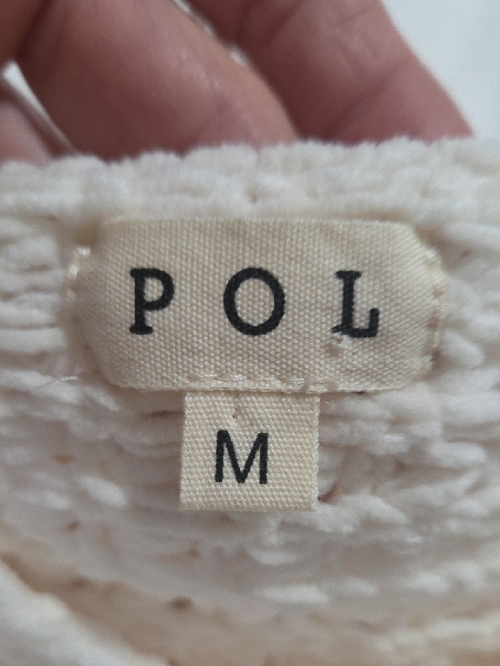 POL Crochet Sweater Cream Open Knit Cropped Bell Sleeve Boho Coastal M - Picture 7 of 9